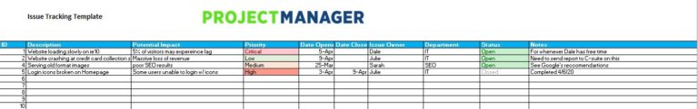 Issue Tracking Template for Excel (Free Download) - ProjectManager.com