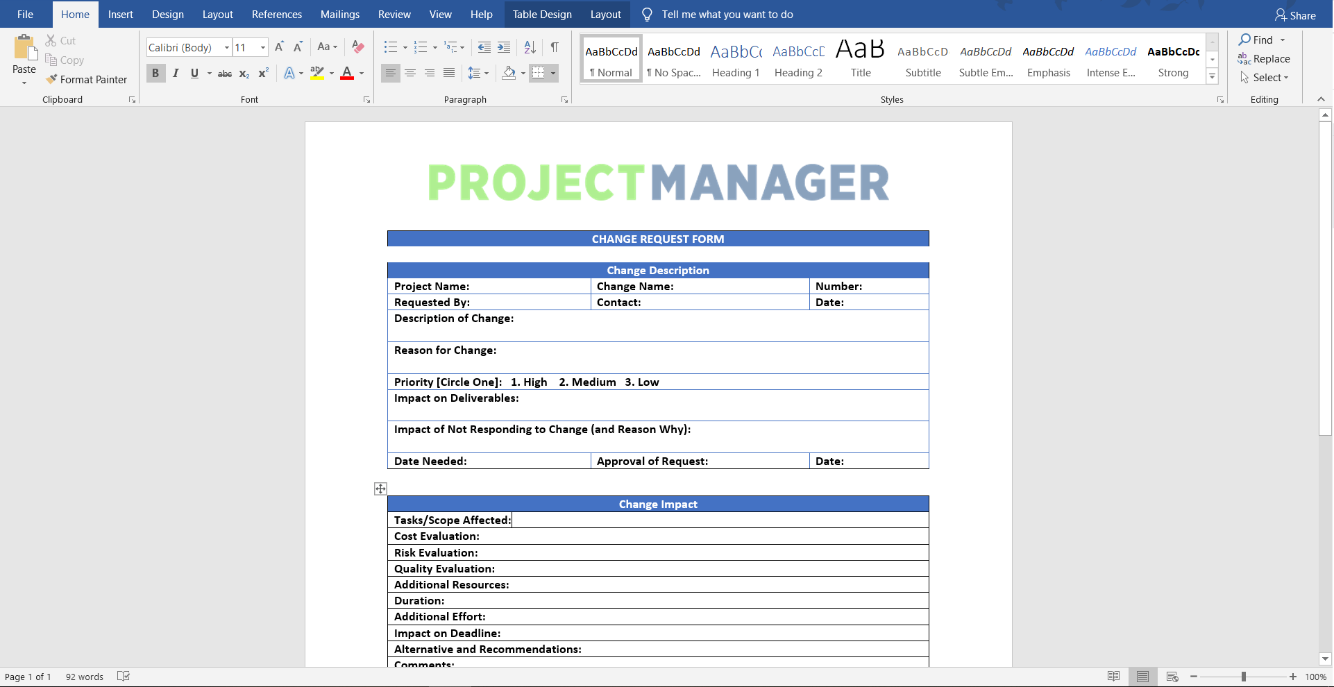 Change Request Form Free Word Template ProjectManager