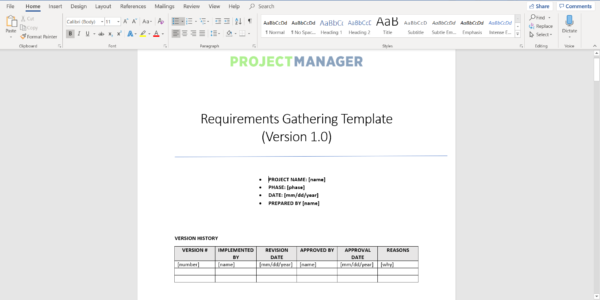 Requirements Gathering Template - ProjectManager.com