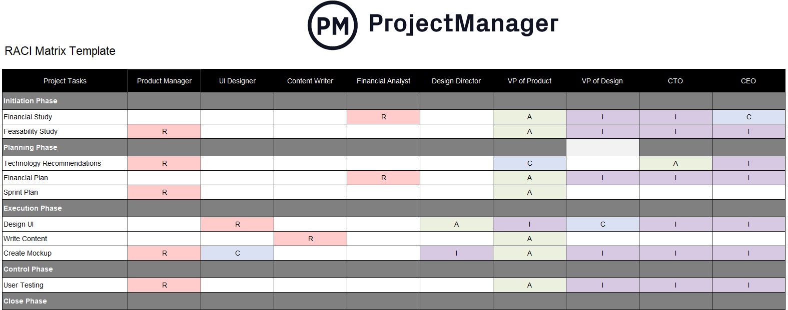 RACI Matrix Template for Excel