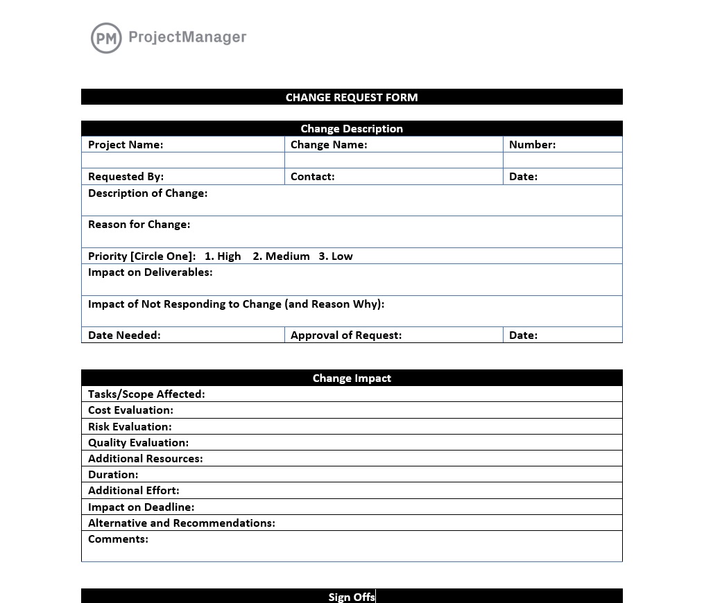 Change Request Form (Free Word Template) ProjectManager