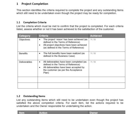Project closure template