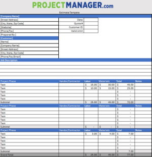 Estimate Template for Excel (Free Download) - ProjectManager