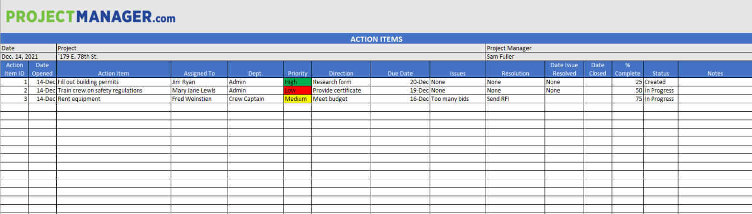 Free Action Items Template for Excel - ProjectManager.com