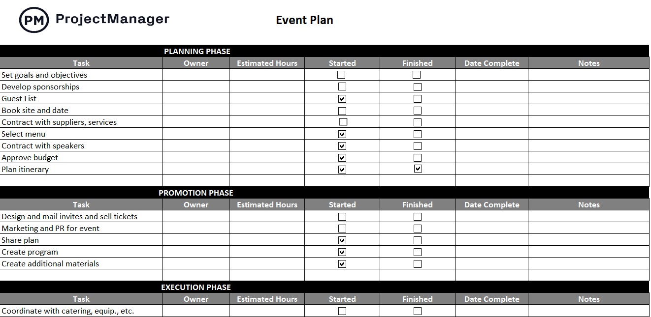 Event Plan Template for Excel (Free Download) ProjectManager