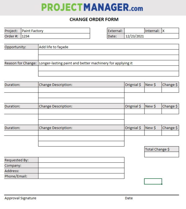 Free Change Order Form Template for Excel ProjectManager com