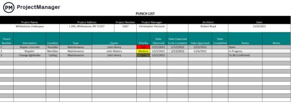 ProjectManager's free punch list template