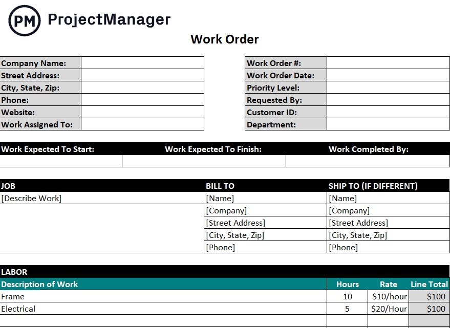 Job Order Form Template Excel