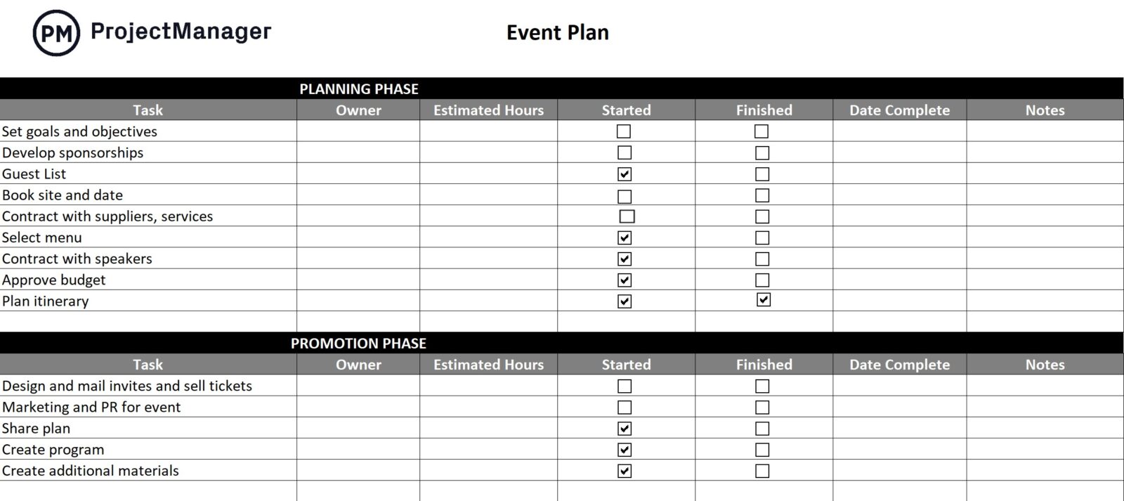 Event planning template