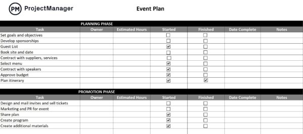 Free event plan template