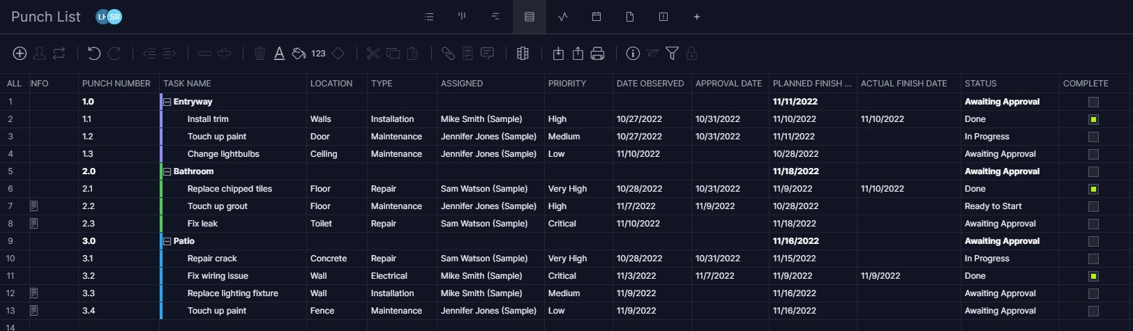 punch list template excel