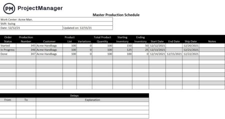 Free production schedule template