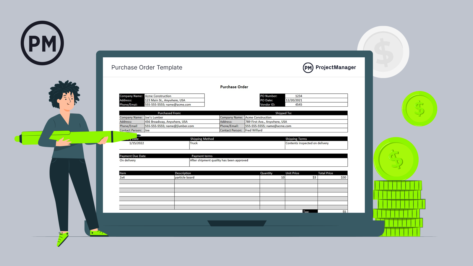Purchase Order Template for Excel (Free Download) - ProjectManager