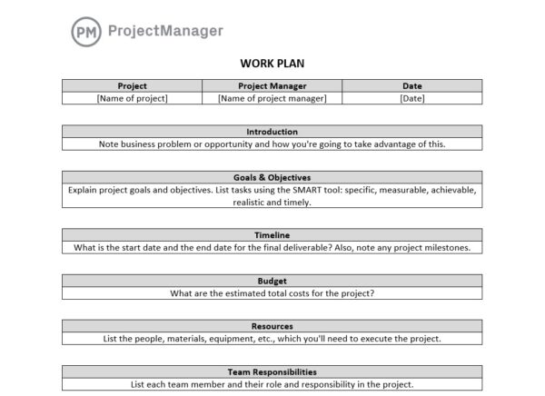 Work Plan Template For Word (Free Download) - Projectmanager