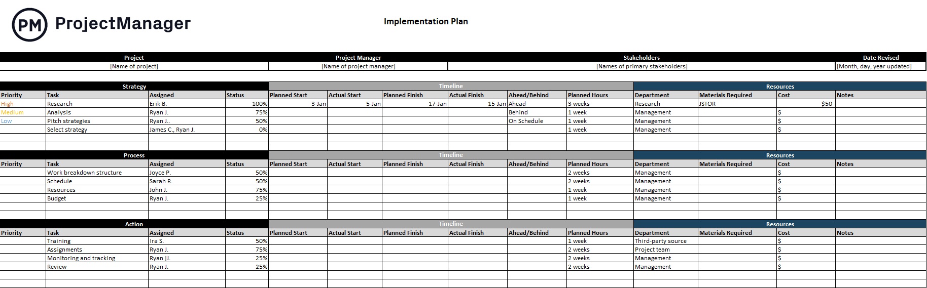 Implementation Plan Template for Excel (Free Download) ProjectManager