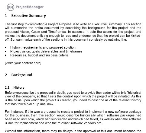 ProjectManager's project proposal template