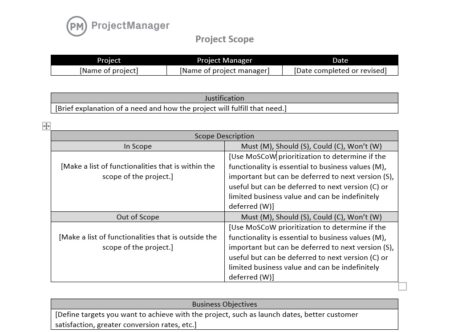 Free project scope template