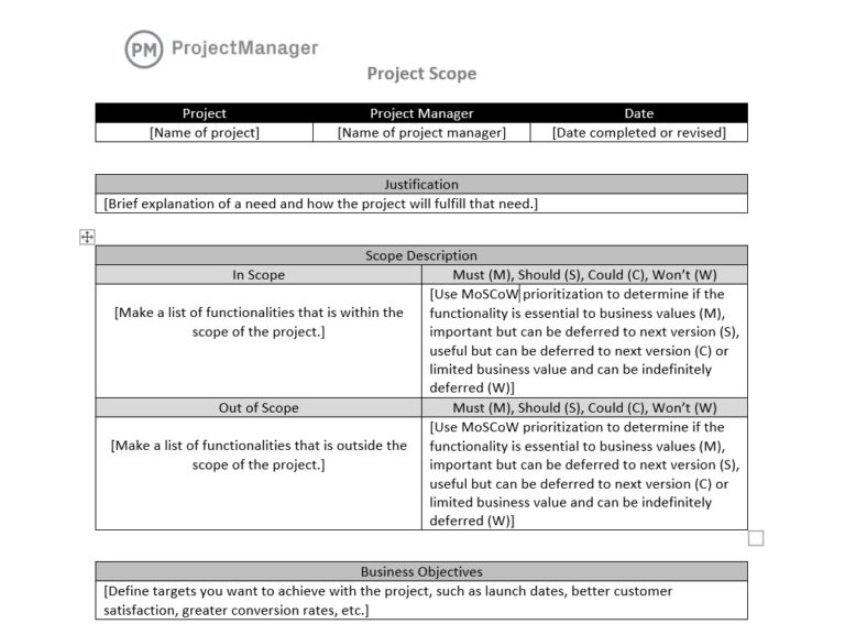 Project Scope Template for Word (Free Download) - ProjectManager