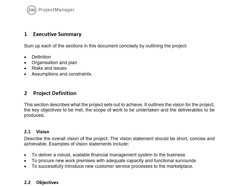 Project charter template by ProjectManager