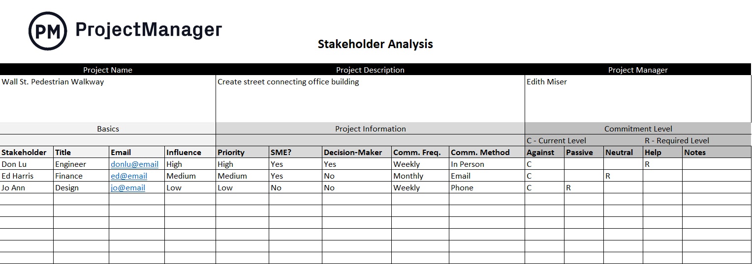 project management plan template excel