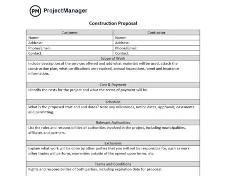 Free construction proposal template