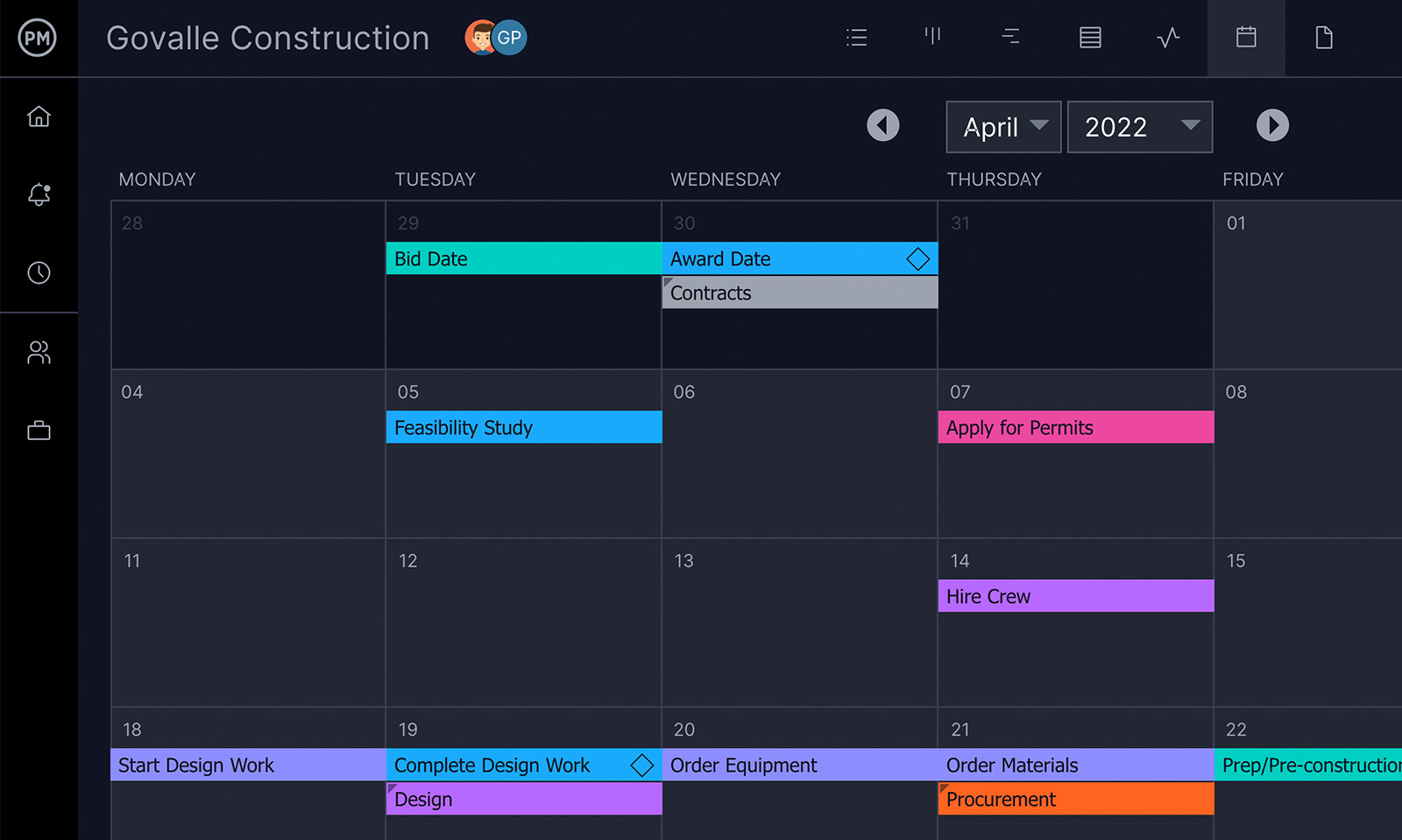 ProjectManager's calendar view helps you track your creative projects