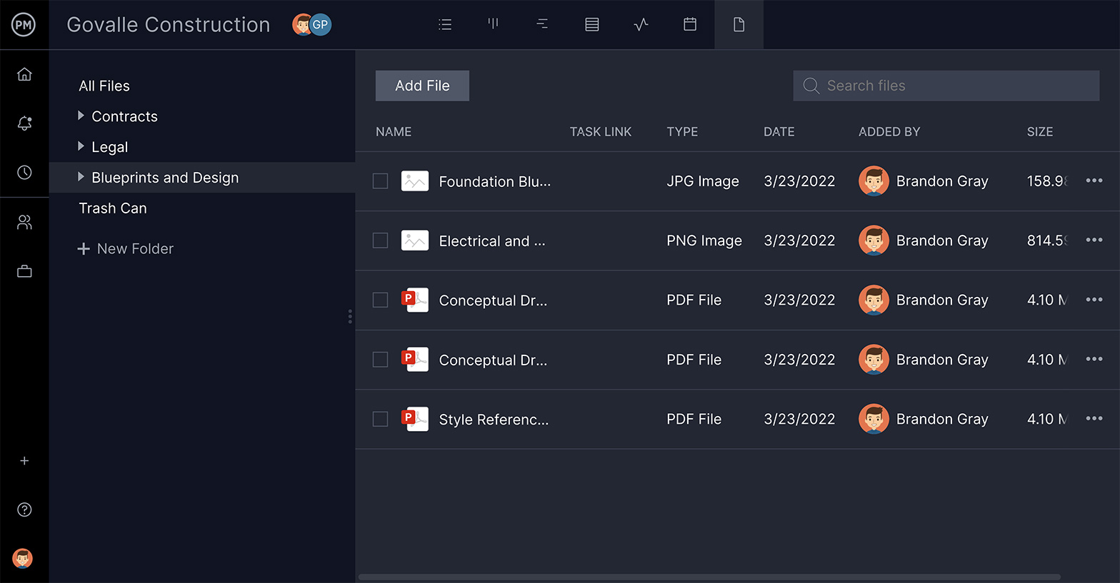 ProjectManager's unlimited file storage