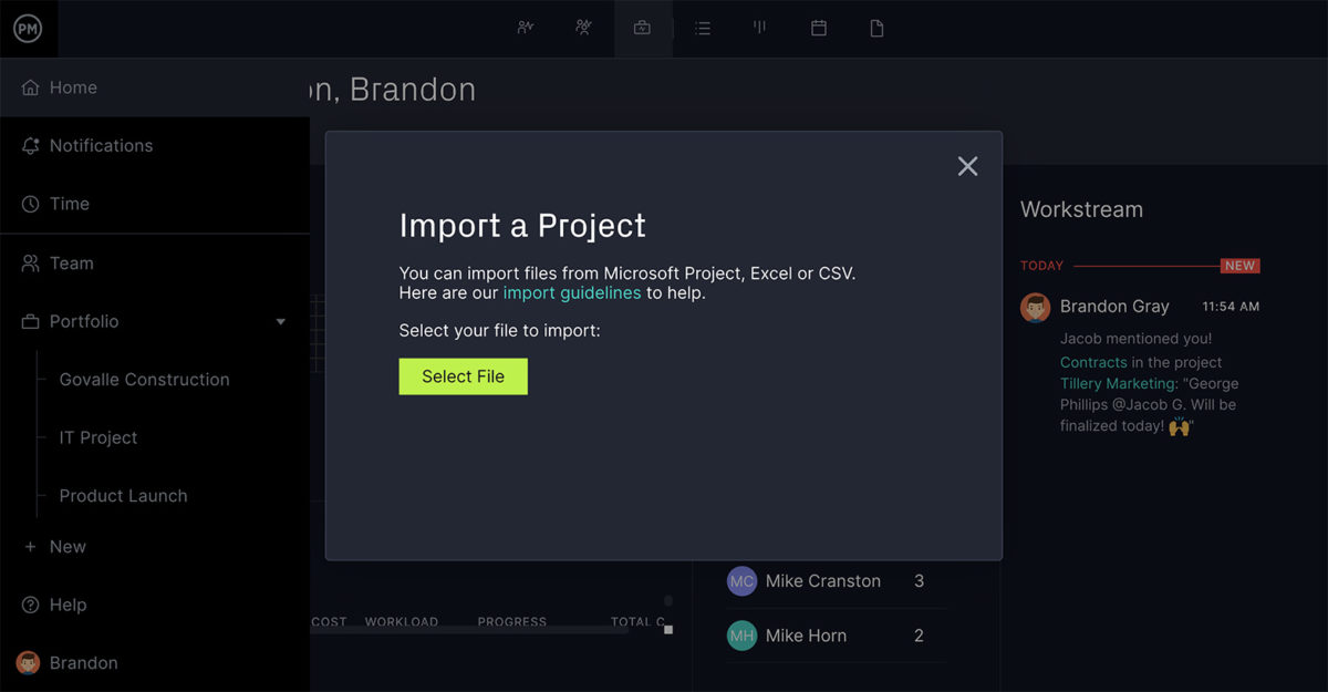 Import project popup ProjectManager