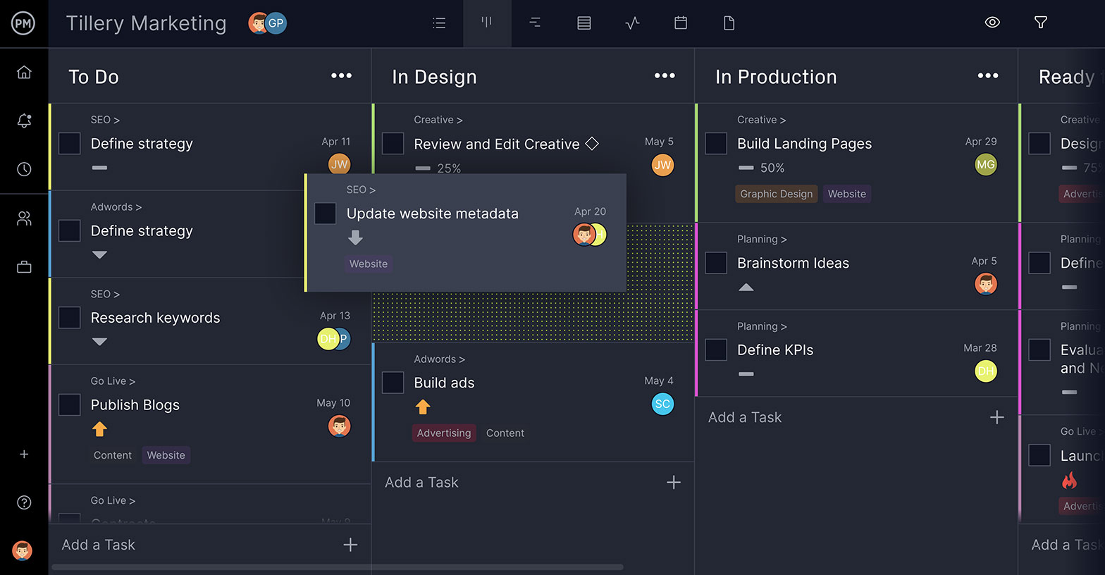 drag-and-drop kanban cards on ProjectManager's board view