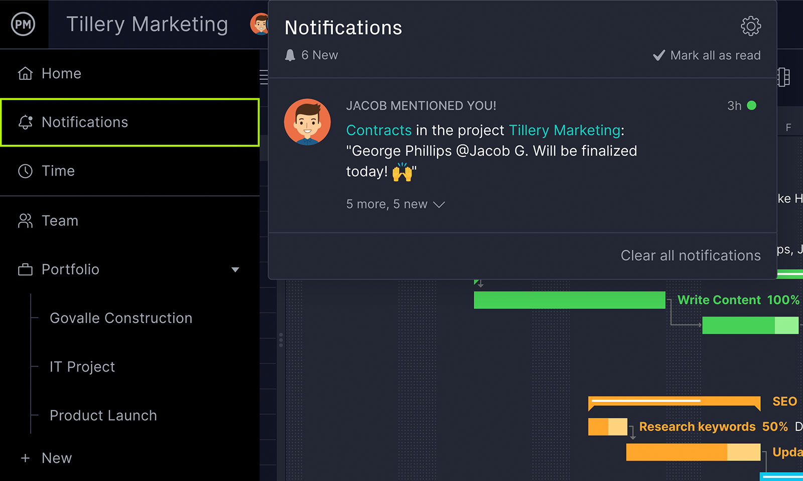 ProjectManager's in-app notifications