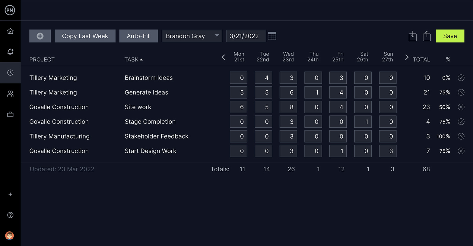 timesheets for time tracking on hybrid projects