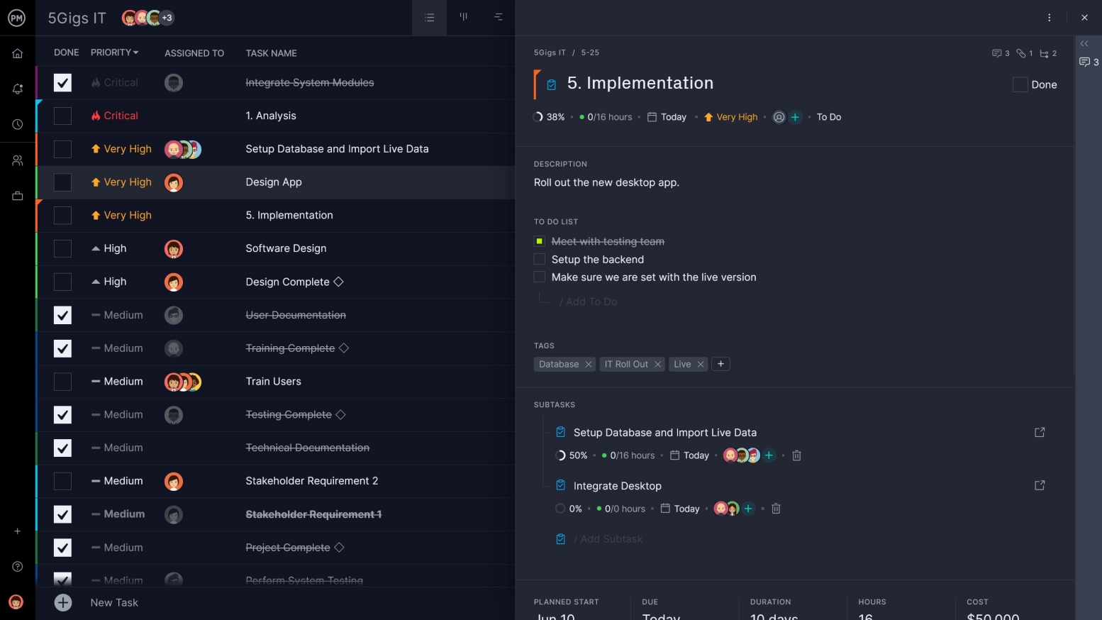 A screenshot of the Team collaboration user interface in ProjectManager