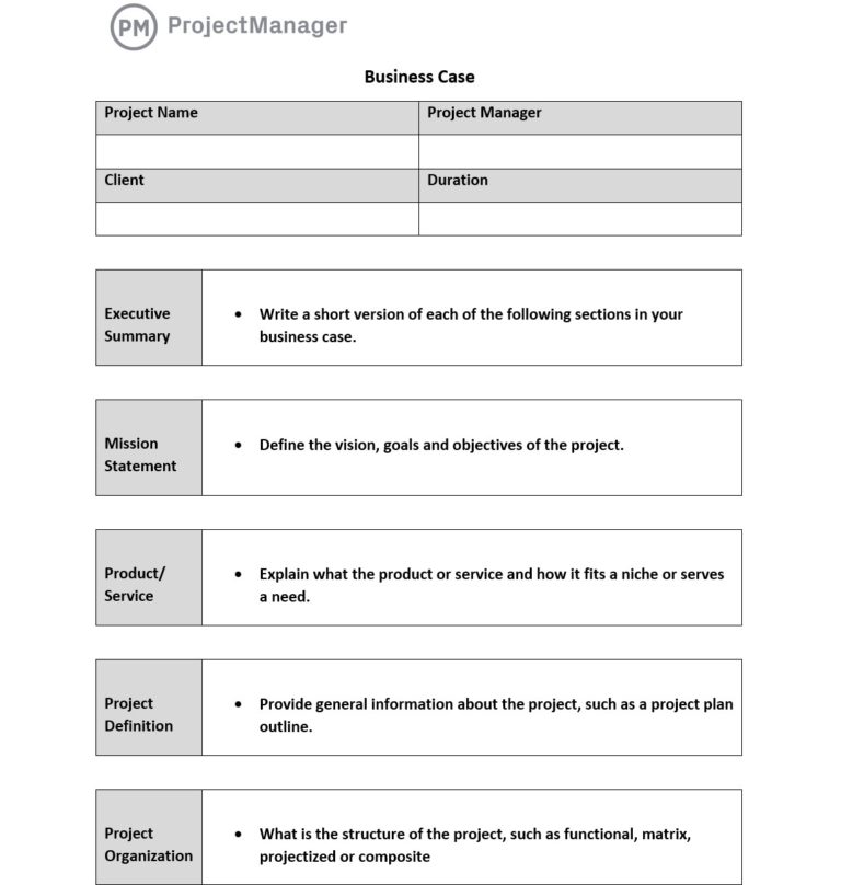 Business Case Template For Word Free Download 