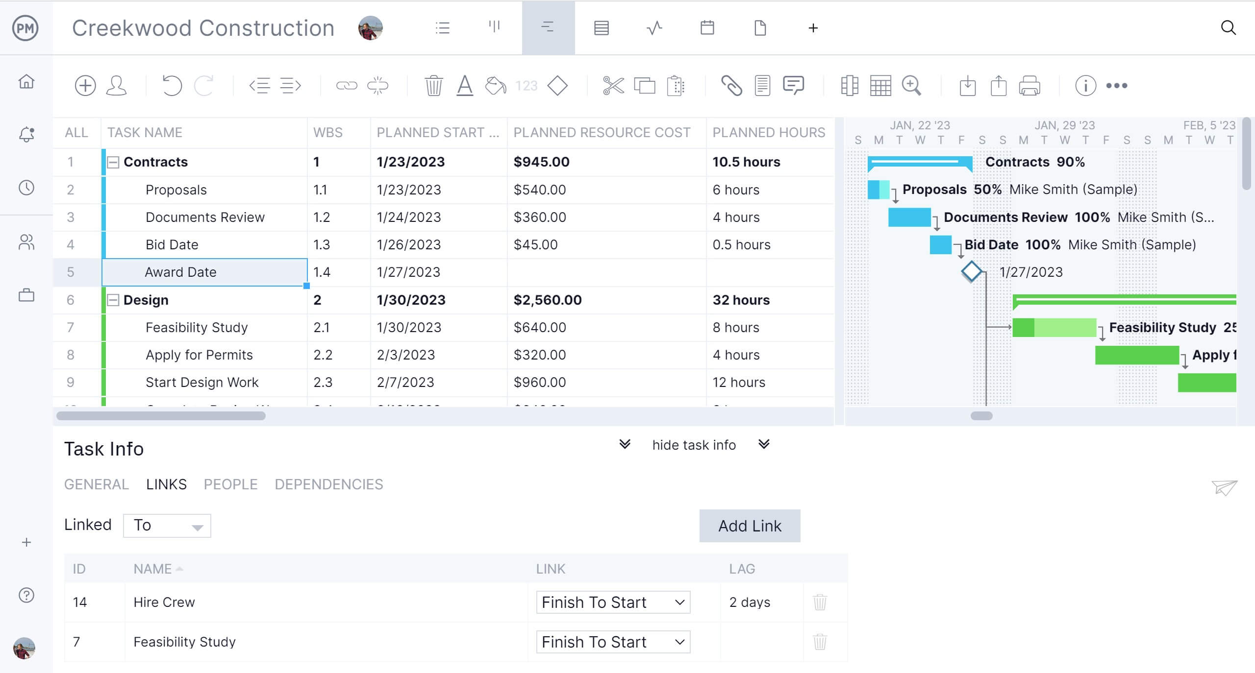 ProjectManager's Gantt chart