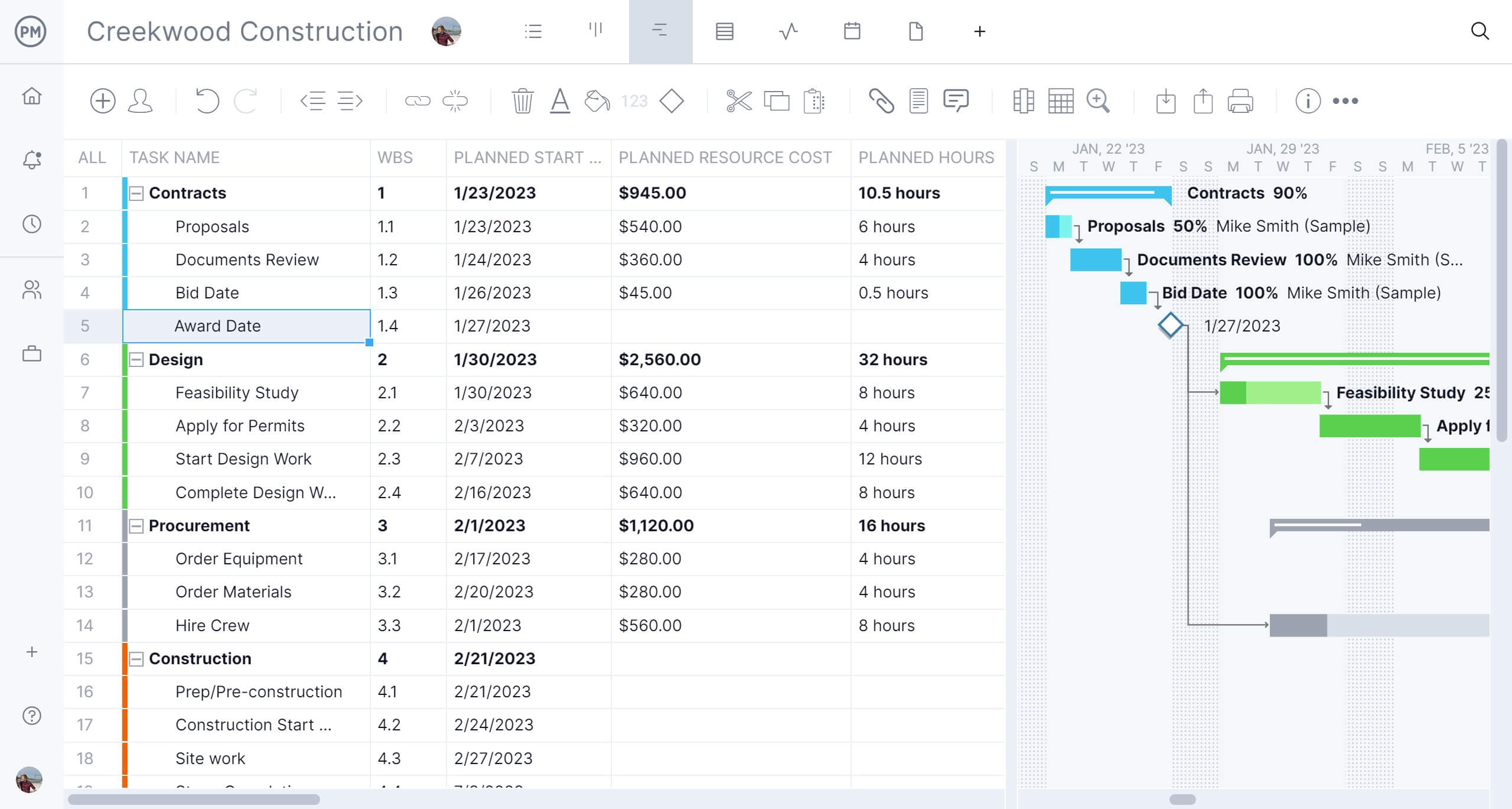 Construction Gantt chart ProjectManager