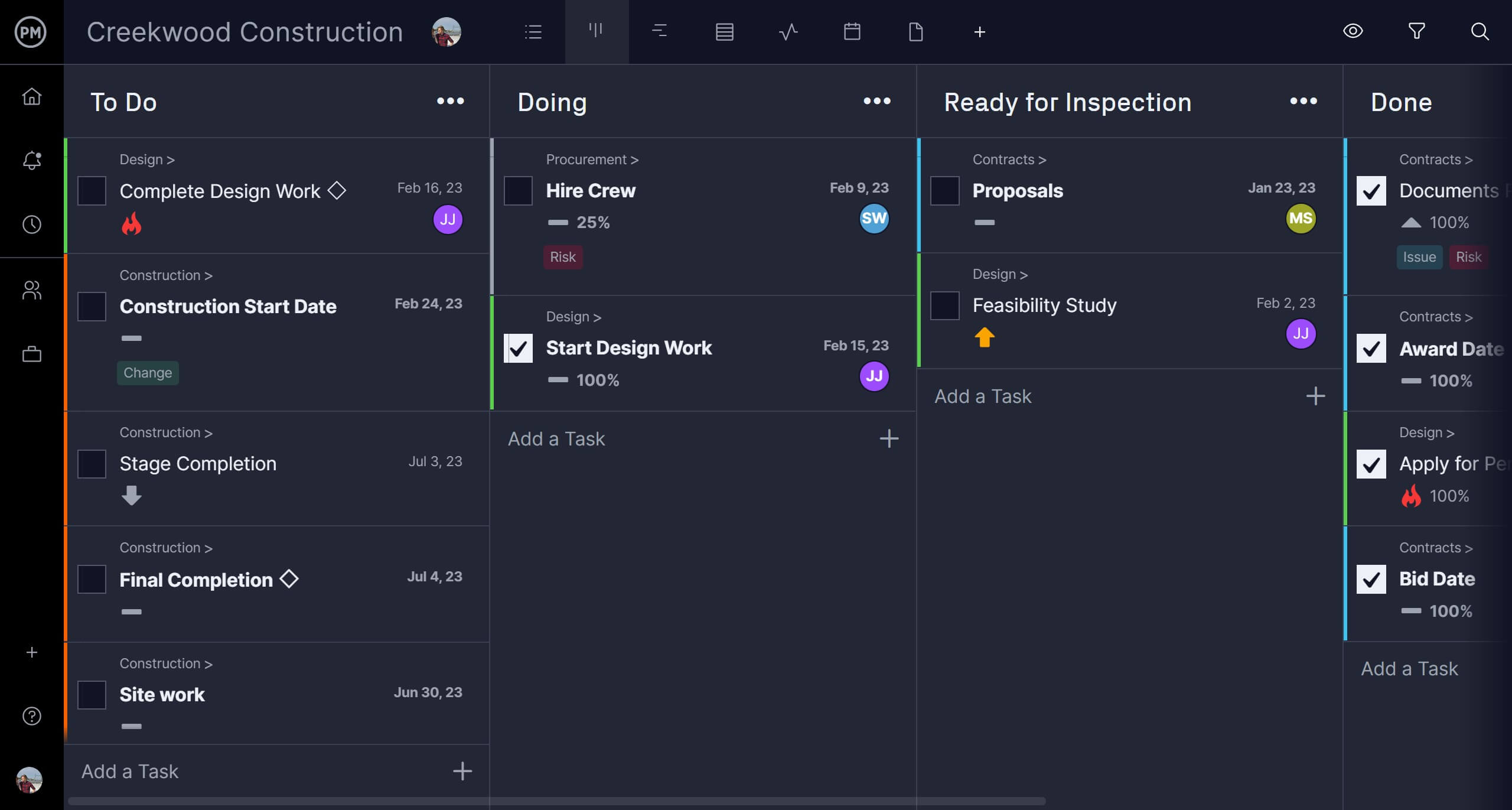 ProjectManager's kanban board