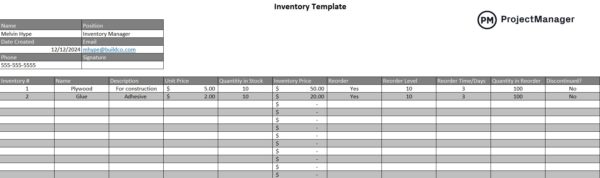 Free inventory template