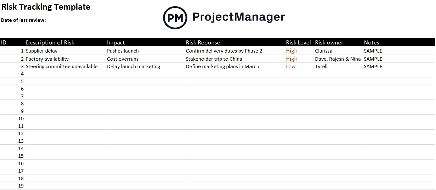 Risk tracking template Excel