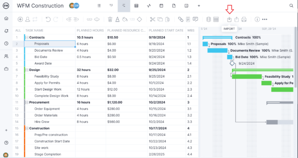 Import MPP file through Gantt