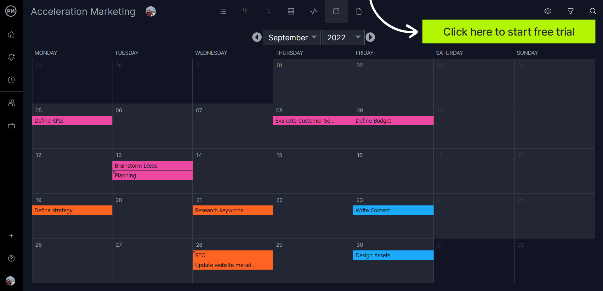 ProjectManager's calendar view