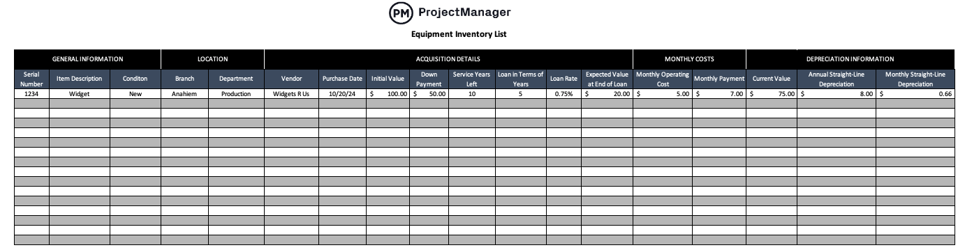 Equipment Inventory Template for Excel (Free Download)