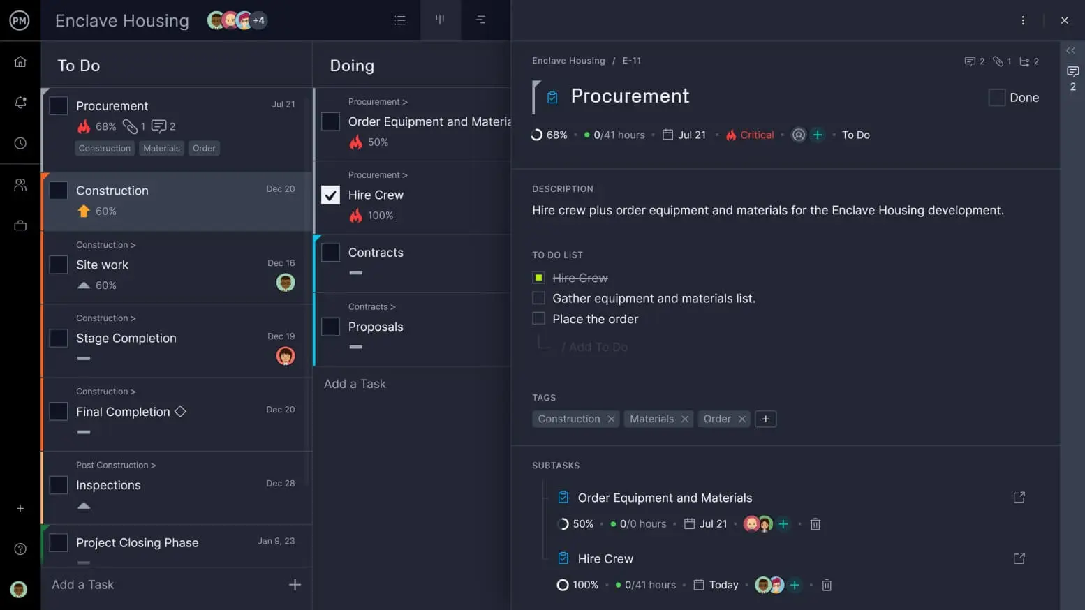 Tasks in the ProjectManager kanban board view