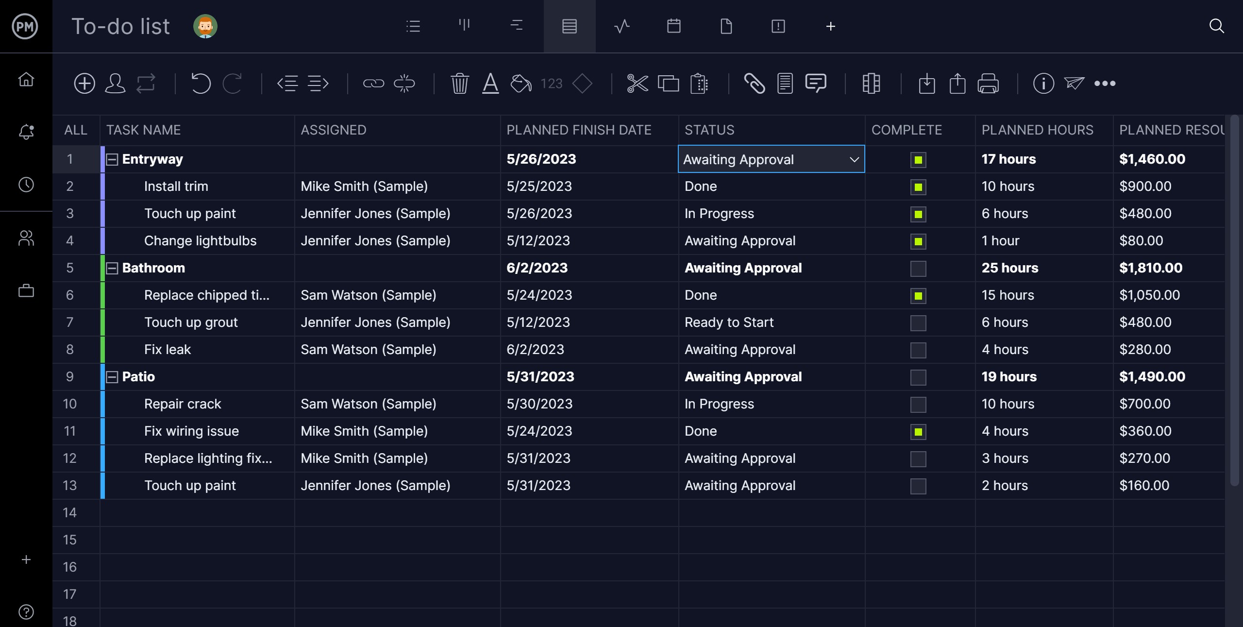 Excel Template List