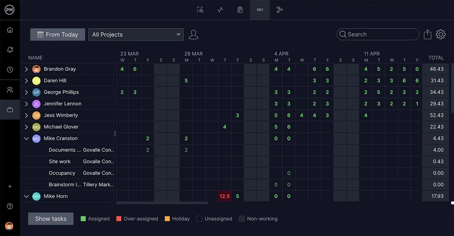 ProjectManager's workload charts are ideal to track your project roadmap