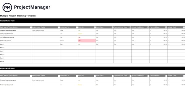 Free multiple project tracking template