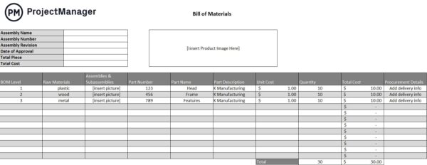 Bill of materials template