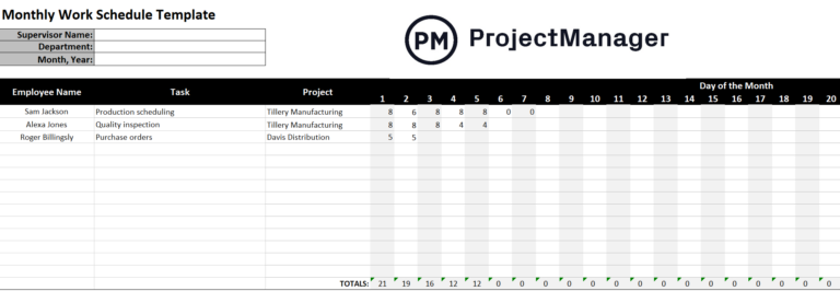 Weekly Work Schedule Template for Excel — ProjectManager