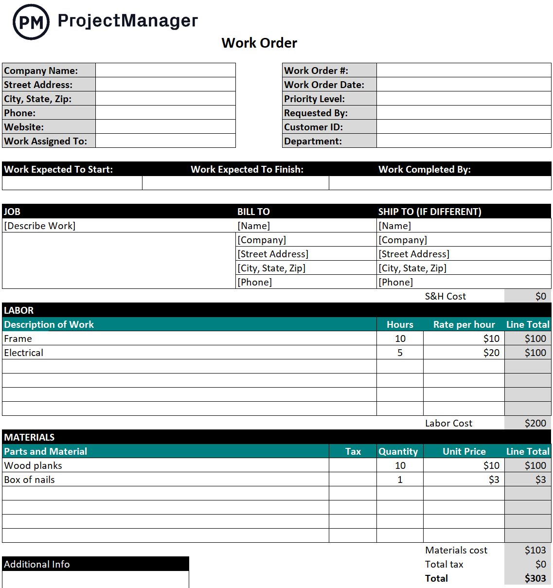 ProjectManager's free work order template