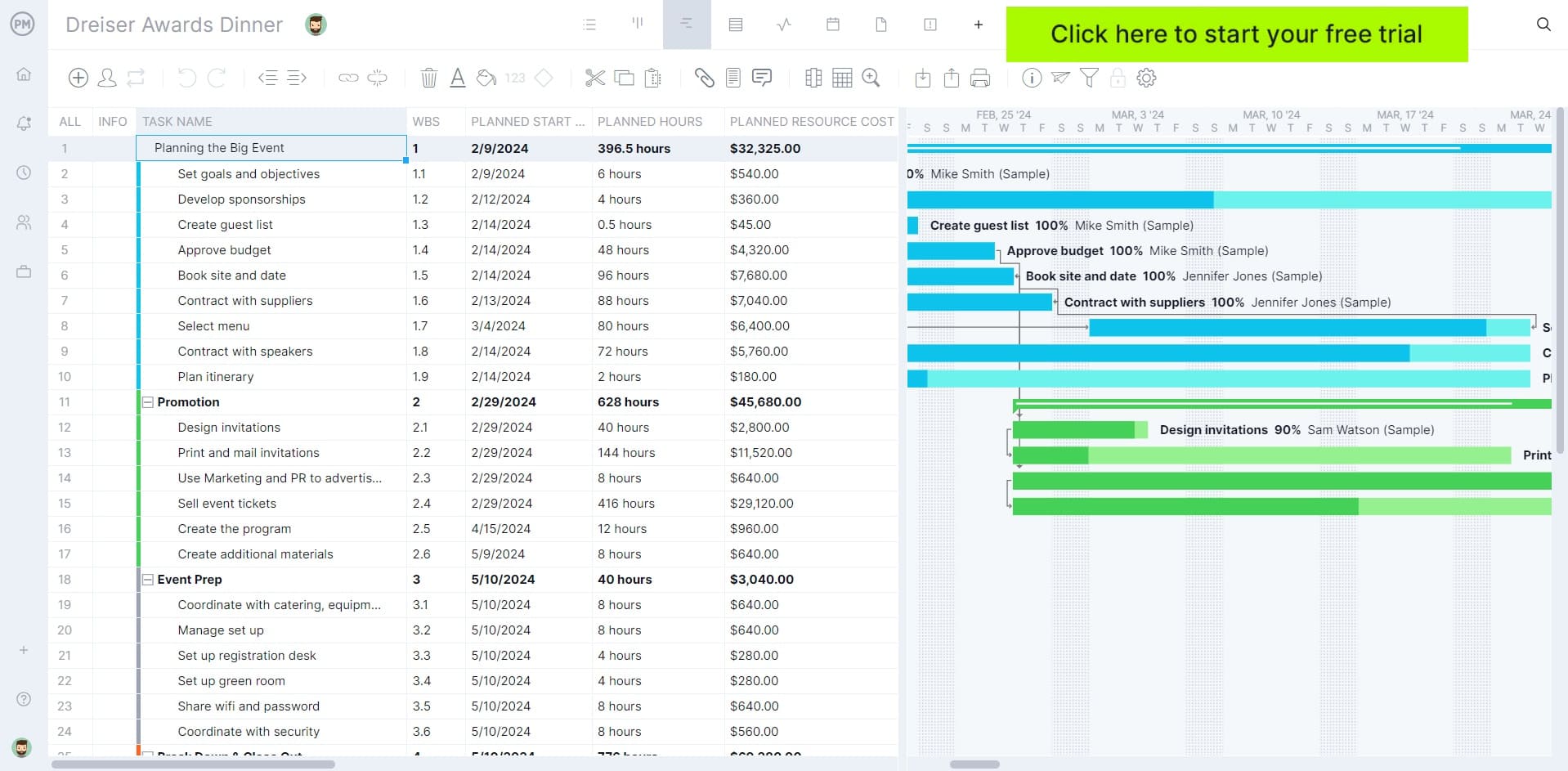 Event plan gantt with CTA image