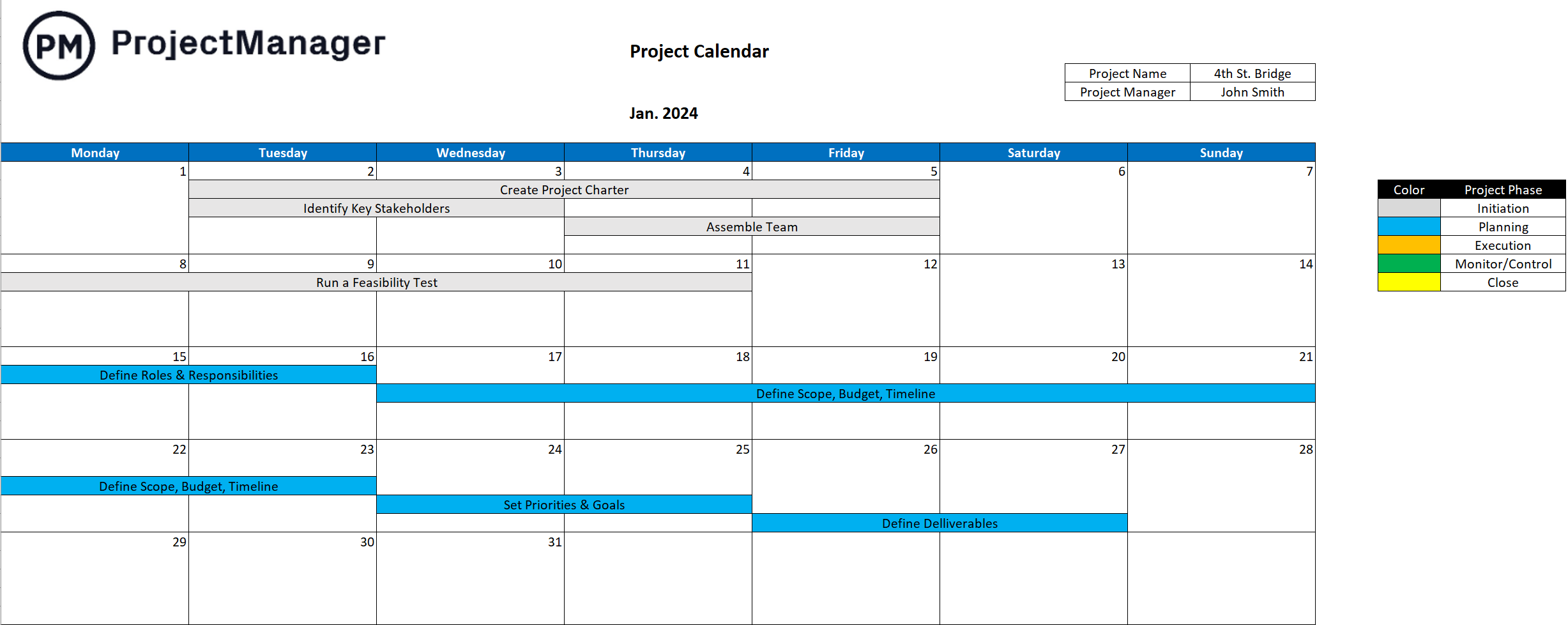 free excel calendar template